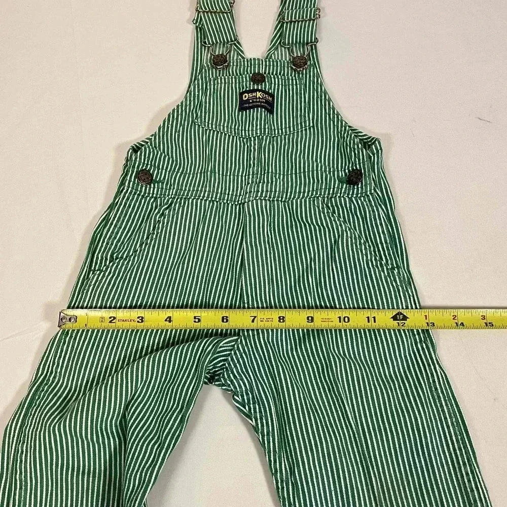 Vintage 80s 90s Osh Kosh Bgosh Green Railroad Striped Bib Overalls Kids Size 4